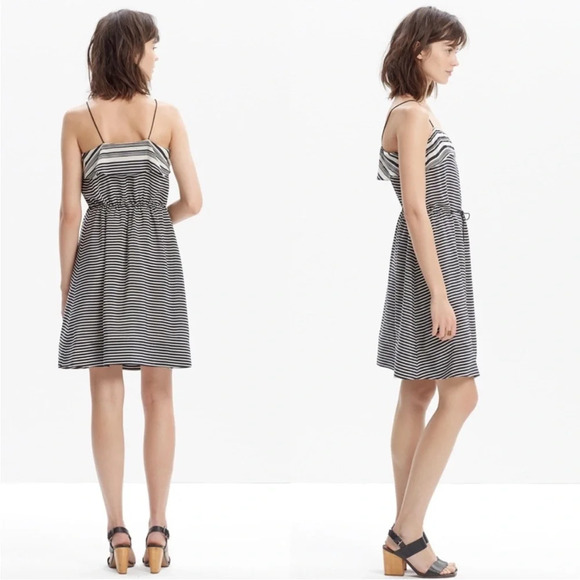Silk Madewell Striped Tie-Waist Dress in Black and White Size 8 - Picture 2 of 7